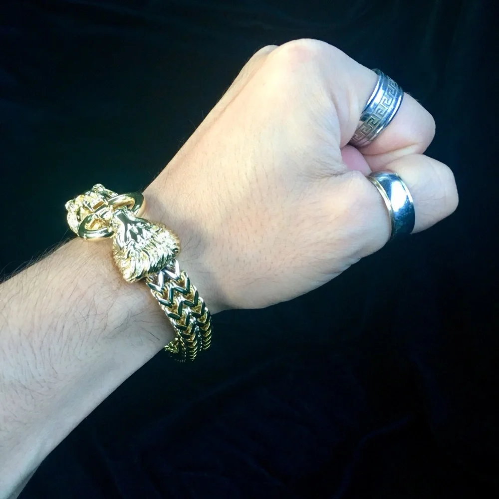 NEW LION DOUBLE FRANCO BRACELET 18K GOLD MADE IN ITALY *LIFETIME WARRANTY*
